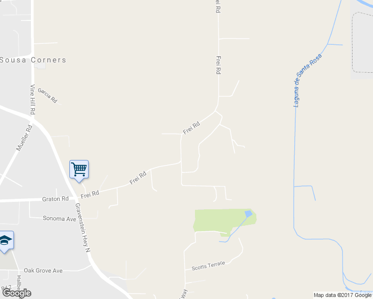 map of restaurants, bars, coffee shops, grocery stores, and more near 3695 Frei Road in Sebastopol