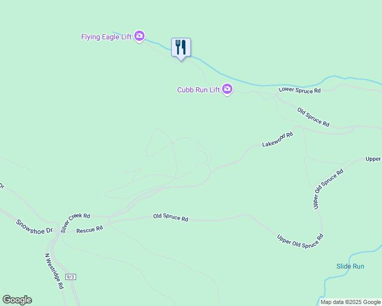 map of restaurants, bars, coffee shops, grocery stores, and more near 52 Silver Creek Road in Snowshoe