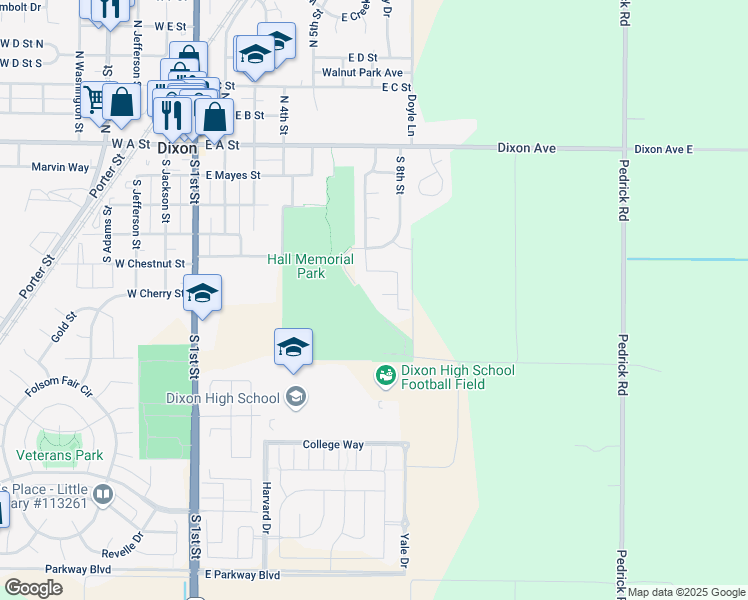 map of restaurants, bars, coffee shops, grocery stores, and more near 715 Arnold Court in Dixon