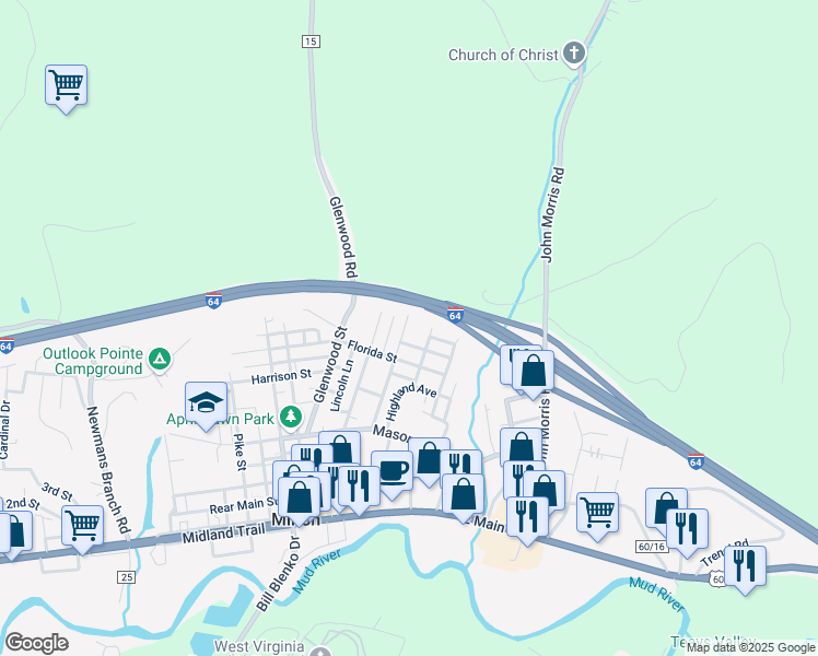 map of restaurants, bars, coffee shops, grocery stores, and more near 1425 Adams Ave in Milton