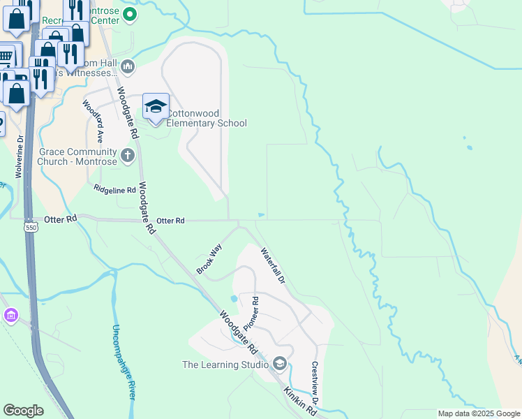 map of restaurants, bars, coffee shops, grocery stores, and more near 66159 Otter Road in Montrose