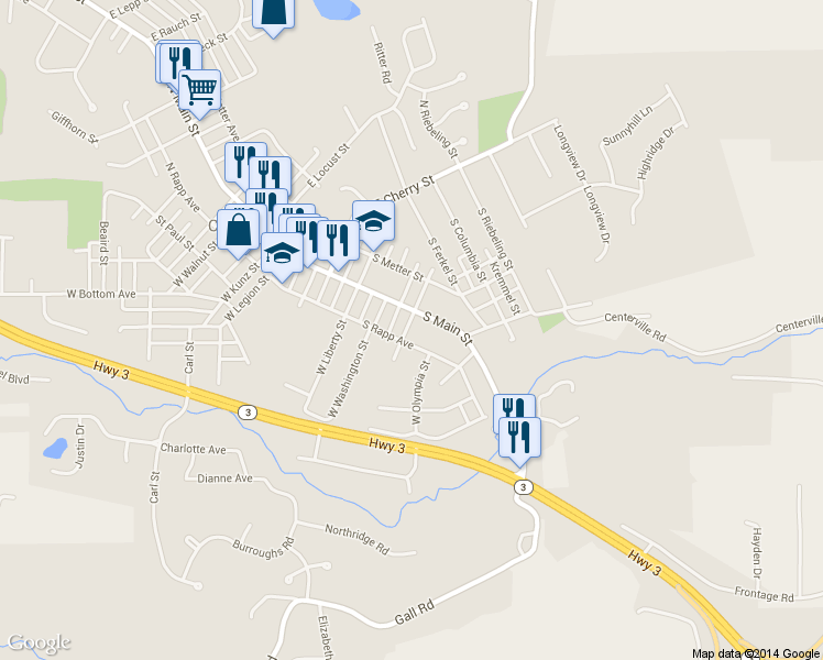 map of restaurants, bars, coffee shops, grocery stores, and more near 116 W Jefferson St in Columbia