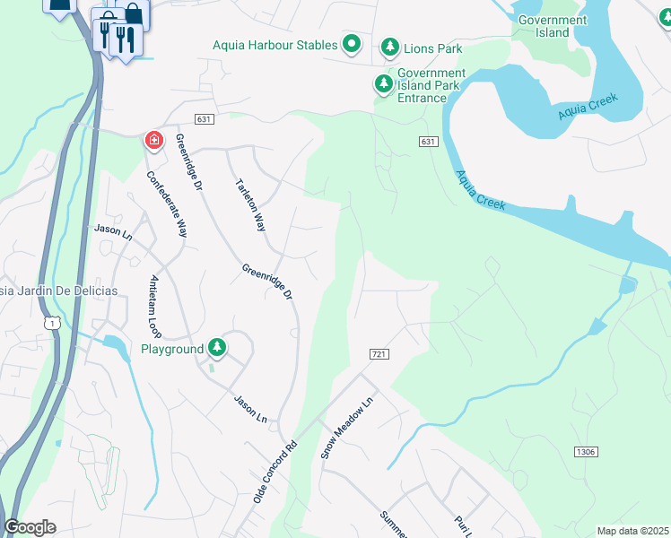 map of restaurants, bars, coffee shops, grocery stores, and more near 5 Barrington Court in Stafford