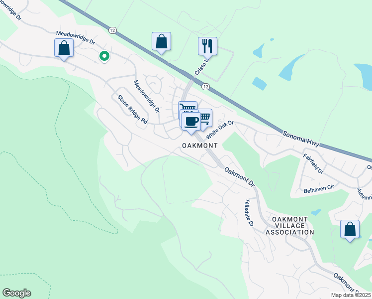 map of restaurants, bars, coffee shops, grocery stores, and more near 418 White Oak Drive in Santa Rosa