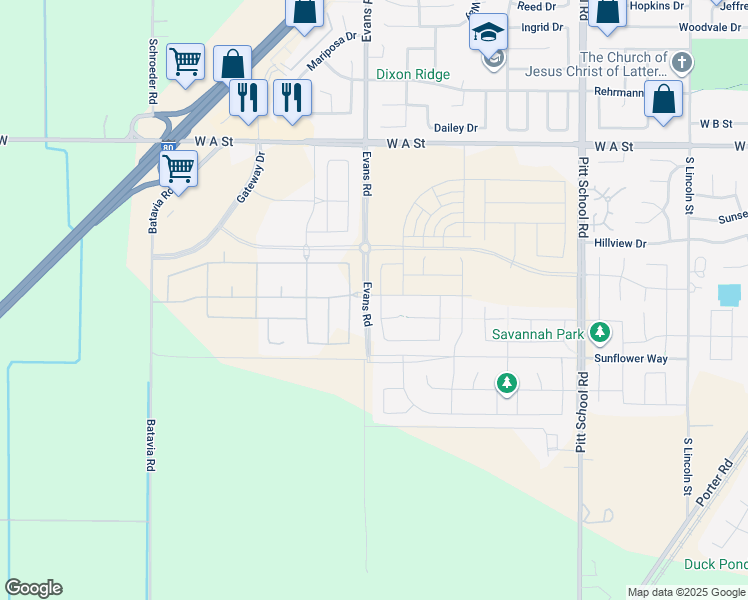 map of restaurants, bars, coffee shops, grocery stores, and more near 2465 George Lane in Dixon