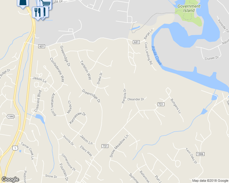 map of restaurants, bars, coffee shops, grocery stores, and more near 5 Barrington Court in Stafford