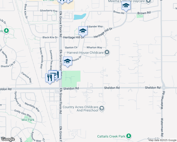 map of restaurants, bars, coffee shops, grocery stores, and more near 9025 Deleon Court in Elk Grove