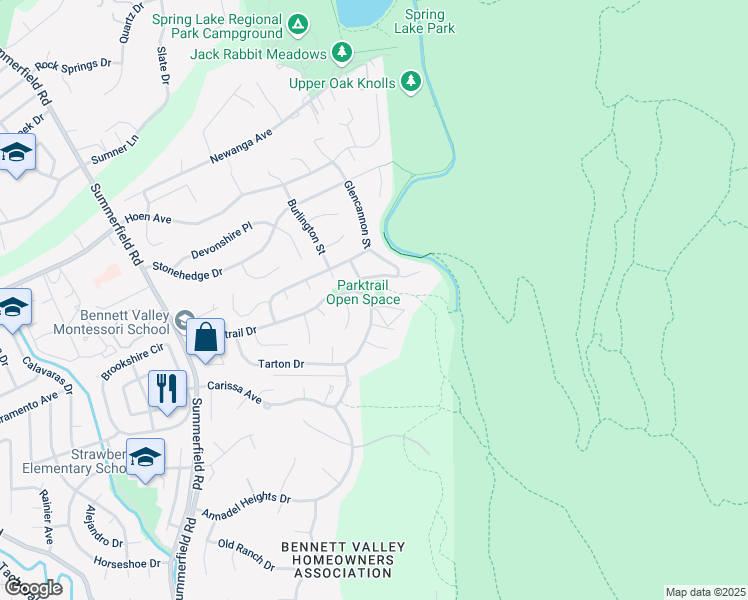 map of restaurants, bars, coffee shops, grocery stores, and more near 4845 Parktrail Drive in Santa Rosa