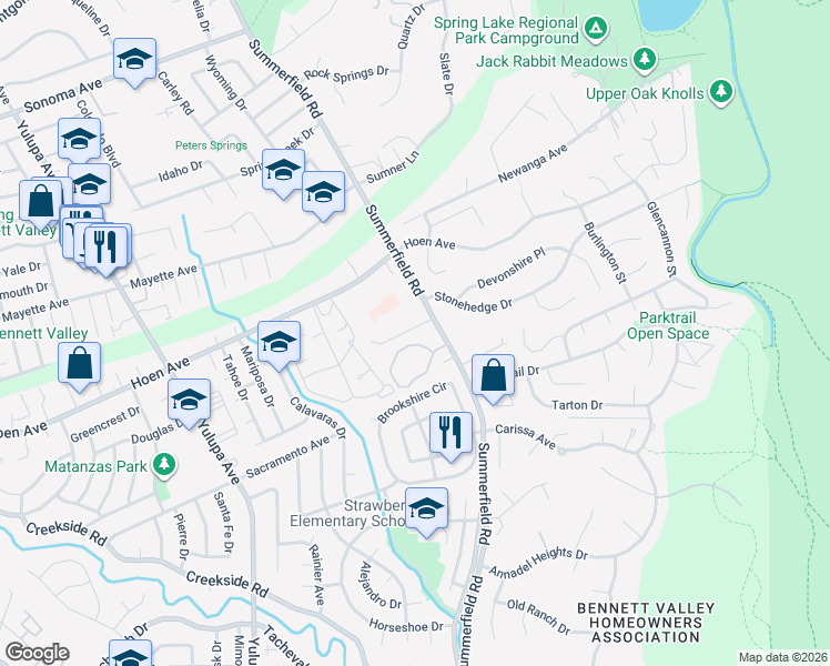 map of restaurants, bars, coffee shops, grocery stores, and more near 4640 Summerhays Place in Santa Rosa