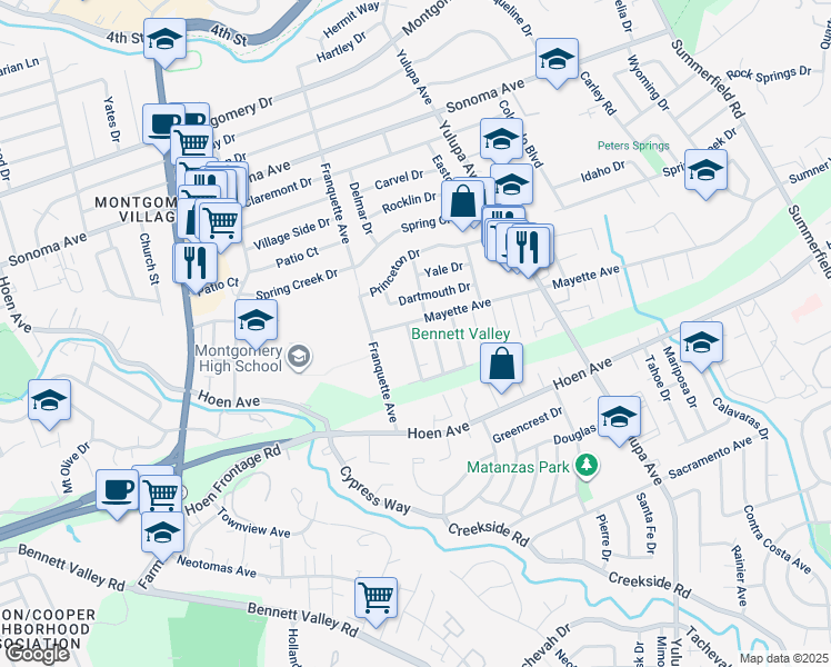 map of restaurants, bars, coffee shops, grocery stores, and more near 1243 Martha Way in Santa Rosa