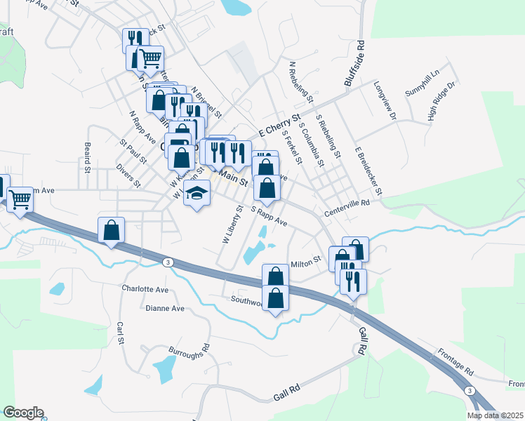 map of restaurants, bars, coffee shops, grocery stores, and more near 400 South Rapp Avenue in Columbia