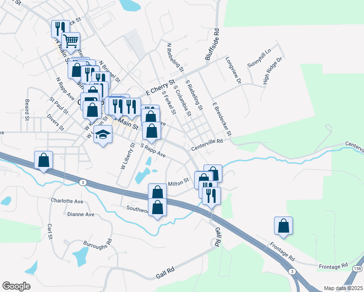 map of restaurants, bars, coffee shops, grocery stores, and more near 538 South Main Street in Columbia