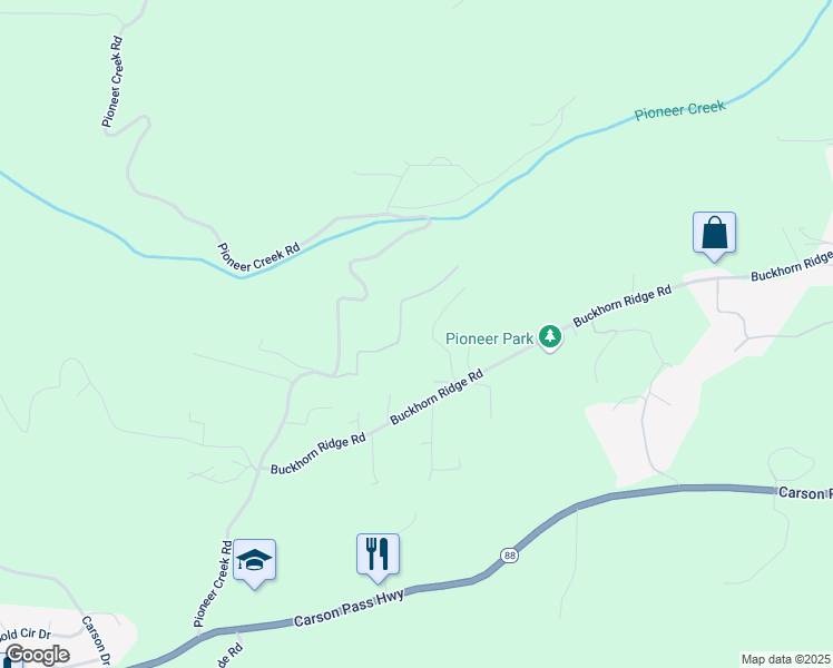 map of restaurants, bars, coffee shops, grocery stores, and more near 24870 Ridge Crest Drive in Pioneer