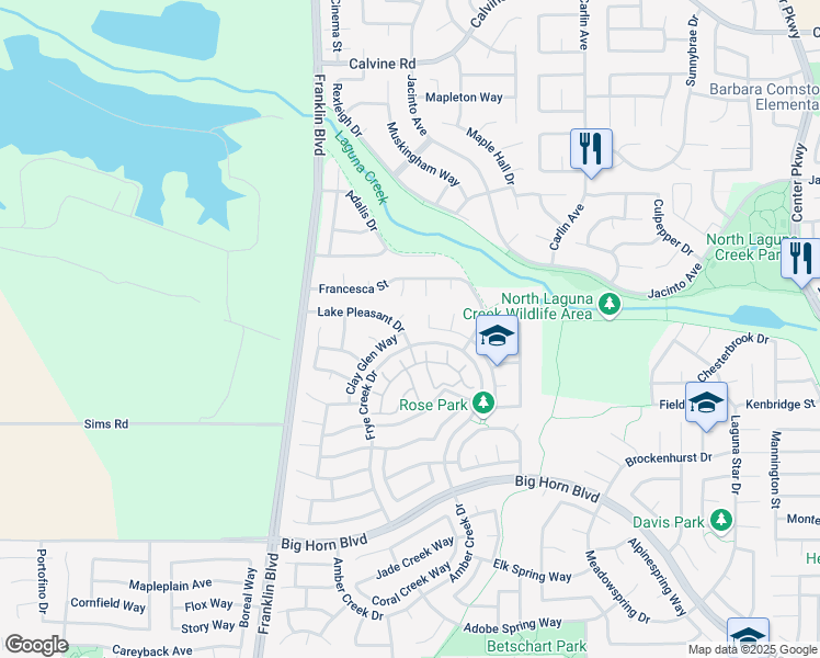 map of restaurants, bars, coffee shops, grocery stores, and more near 5413 Lake Pleasant Drive in Elk Grove
