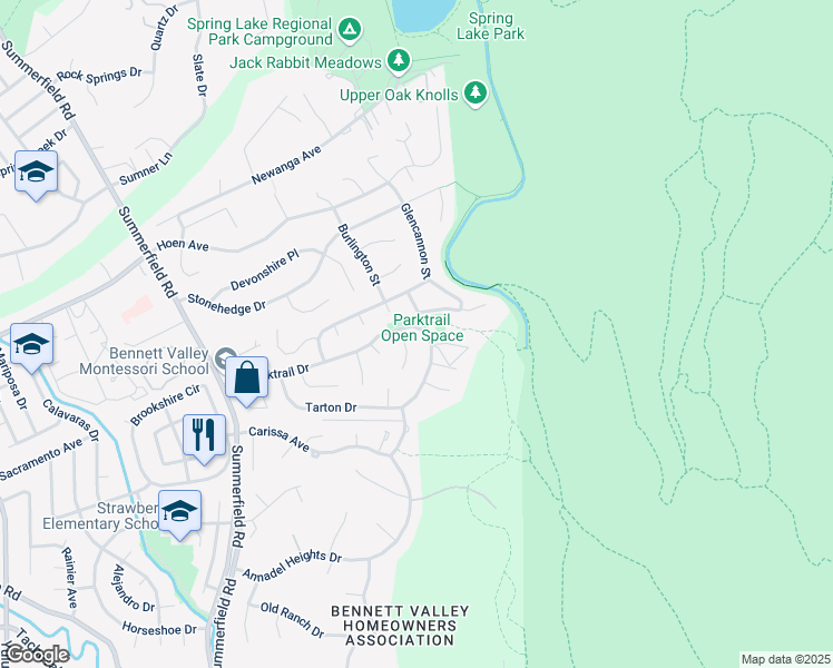 map of restaurants, bars, coffee shops, grocery stores, and more near 4845 Parktrail Drive in Santa Rosa