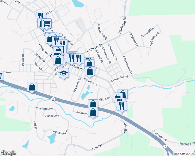 map of restaurants, bars, coffee shops, grocery stores, and more near 116 West Jefferson Street in Columbia