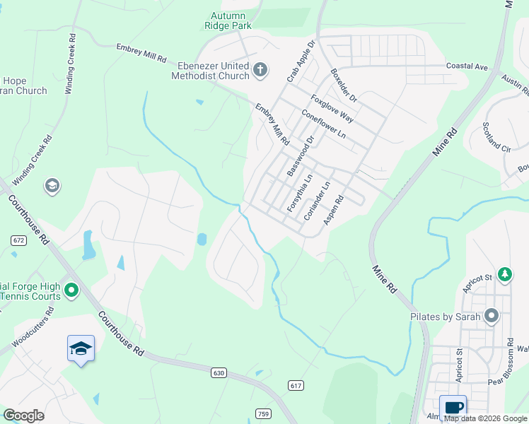 map of restaurants, bars, coffee shops, grocery stores, and more near 1080 Aspen Road in Stafford