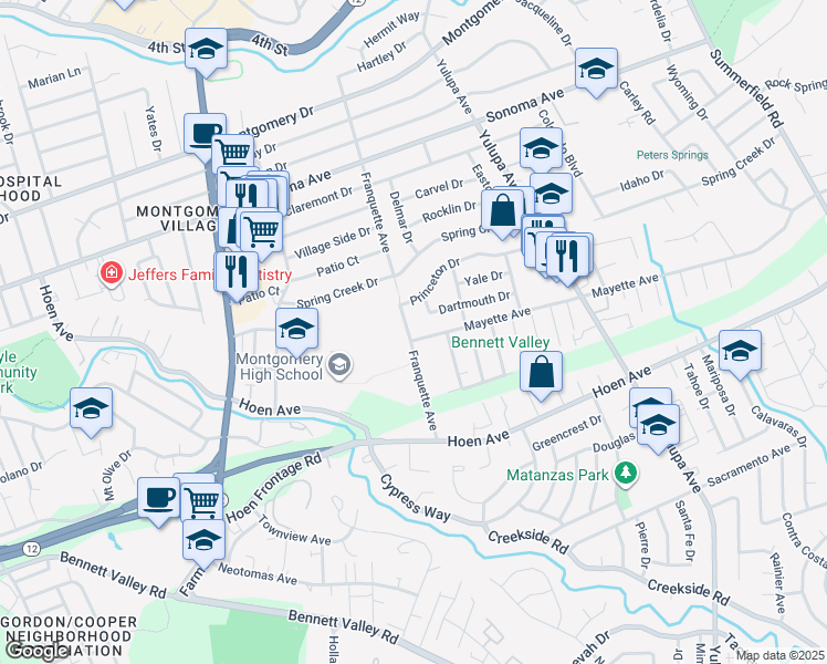 map of restaurants, bars, coffee shops, grocery stores, and more near 3305 Mayette Avenue in Santa Rosa