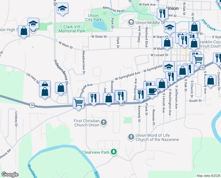 map of restaurants, bars, coffee shops, grocery stores, and more near 410 Rosedale Avenue in Union