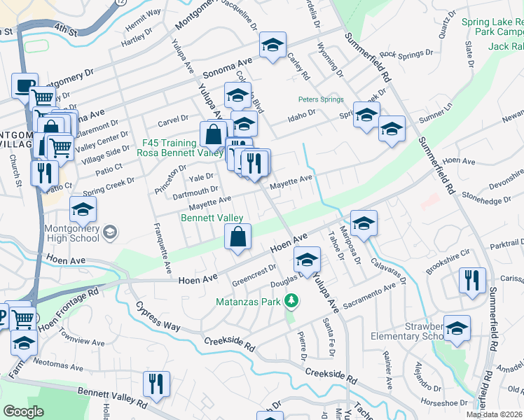 map of restaurants, bars, coffee shops, grocery stores, and more near 1224 Jacky Drive in Santa Rosa
