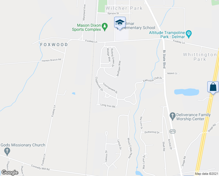 map of restaurants, bars, coffee shops, grocery stores, and more near Tournament Drive in Delmar