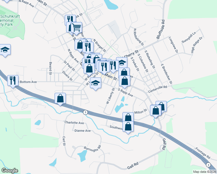 map of restaurants, bars, coffee shops, grocery stores, and more near 213 West Liberty Street in Columbia