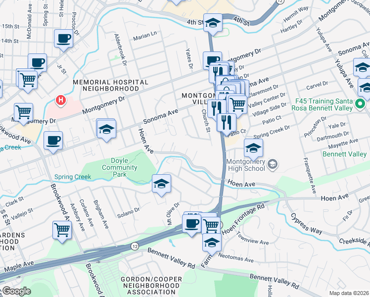 map of restaurants, bars, coffee shops, grocery stores, and more near 1954 Hoen Avenue in Santa Rosa