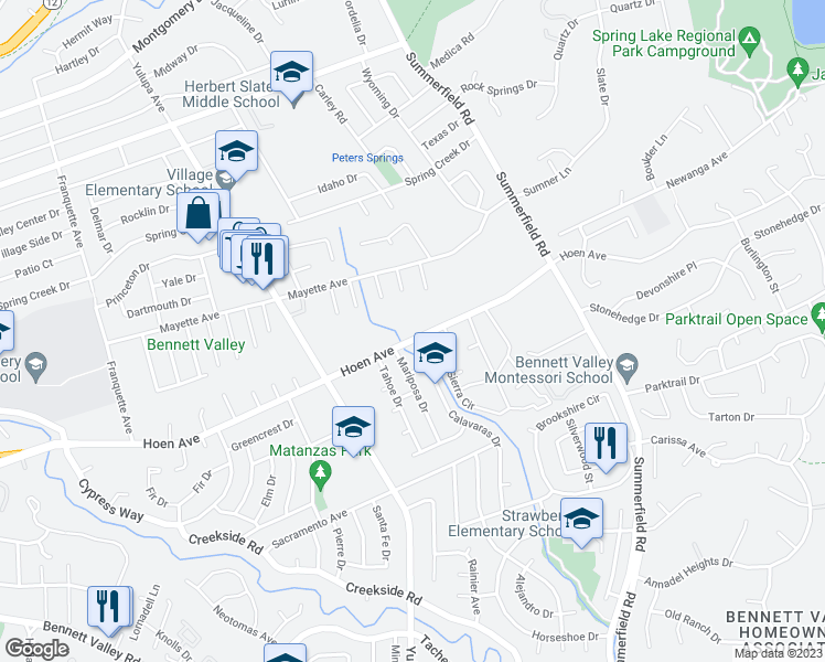 map of restaurants, bars, coffee shops, grocery stores, and more near 4371 Hoen Avenue in Santa Rosa