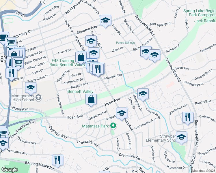 map of restaurants, bars, coffee shops, grocery stores, and more near 1317 Yulupa Avenue in Santa Rosa