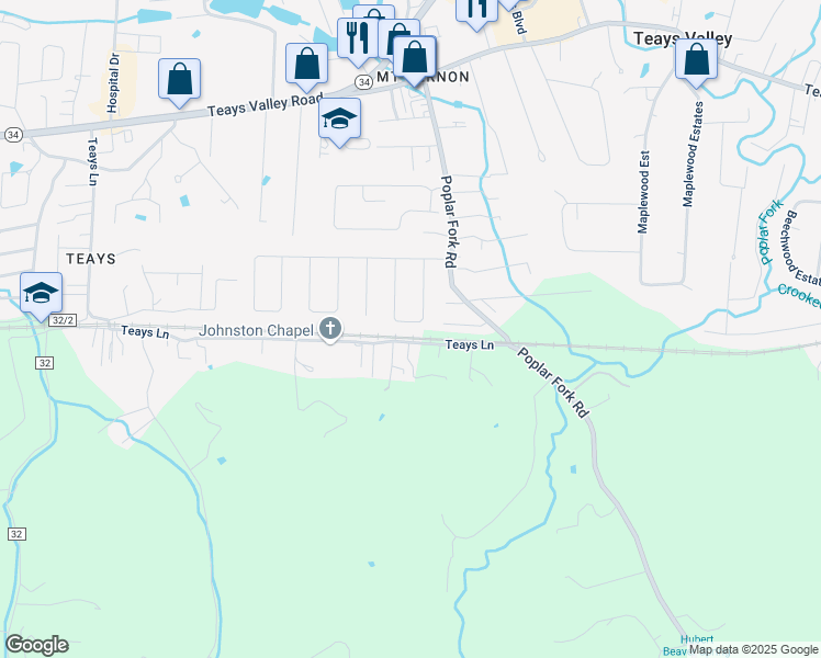 map of restaurants, bars, coffee shops, grocery stores, and more near 1056 Teays Lane in Hurricane