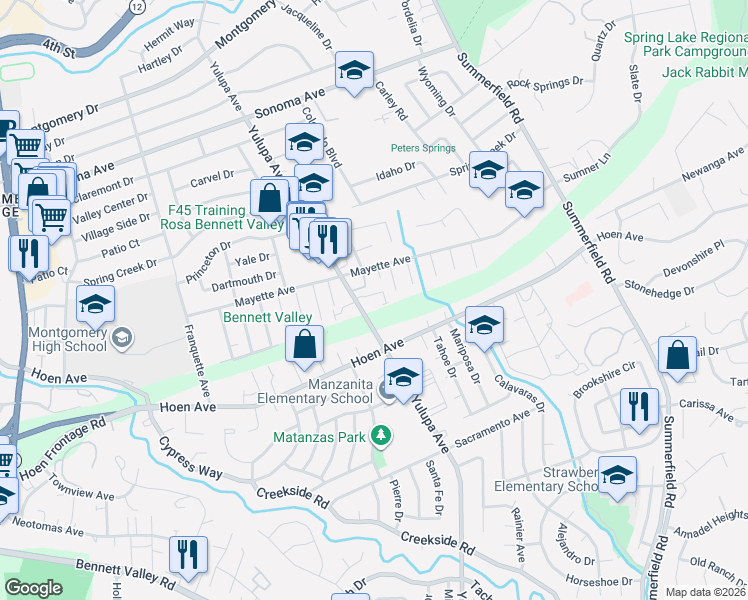 map of restaurants, bars, coffee shops, grocery stores, and more near 4045 Hoen Avenue in Santa Rosa