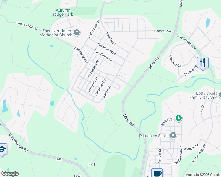 map of restaurants, bars, coffee shops, grocery stores, and more near 995 Aspen Road in Stafford
