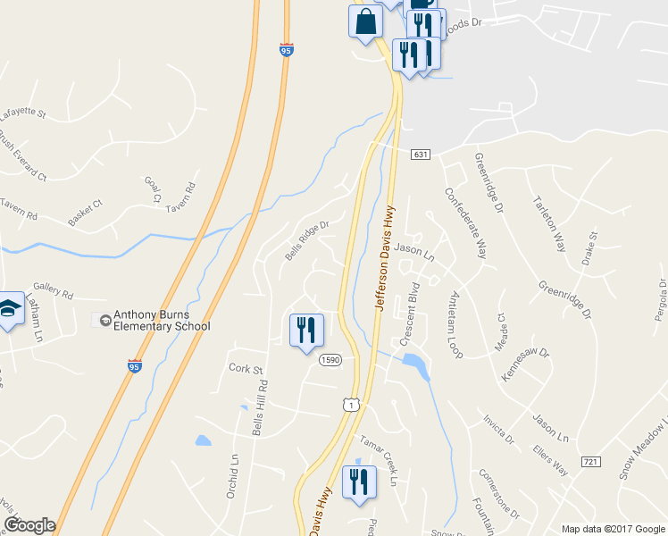 map of restaurants, bars, coffee shops, grocery stores, and more near 805 Twin Brook Lane in Stafford