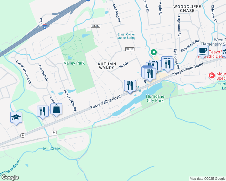 map of restaurants, bars, coffee shops, grocery stores, and more near 169 Autumn Wynds in Hurricane