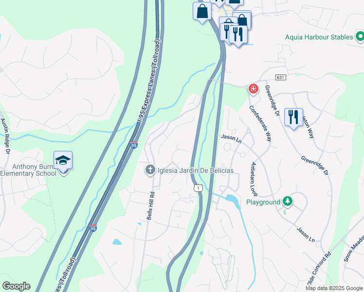 map of restaurants, bars, coffee shops, grocery stores, and more near 703 Twin Brook Lane in Stafford