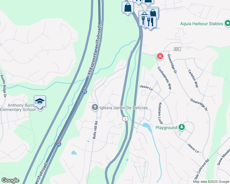 map of restaurants, bars, coffee shops, grocery stores, and more near 703 Twin Brook Lane in Stafford