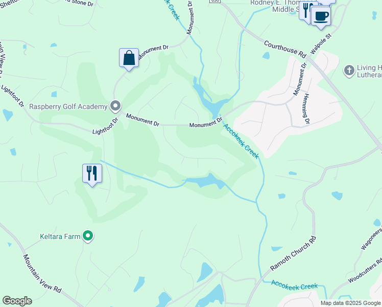 map of restaurants, bars, coffee shops, grocery stores, and more near 21 Muster Drive in Stafford