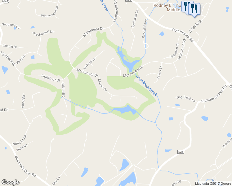 map of restaurants, bars, coffee shops, grocery stores, and more near 21 Muster Drive in Stafford