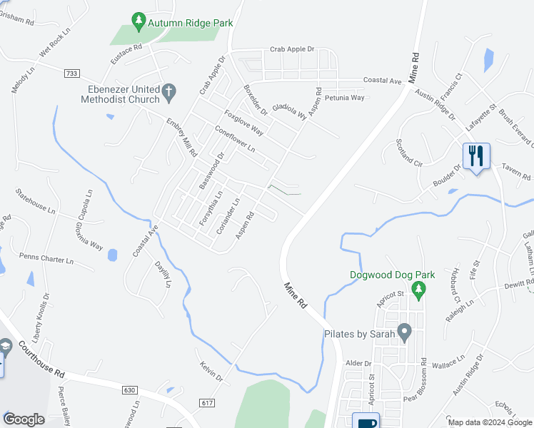 map of restaurants, bars, coffee shops, grocery stores, and more near 507 Sourwood Court in Stafford