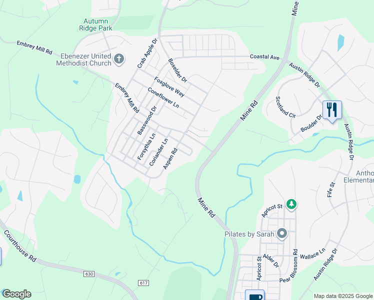 map of restaurants, bars, coffee shops, grocery stores, and more near 507 Sourwood Court in Stafford