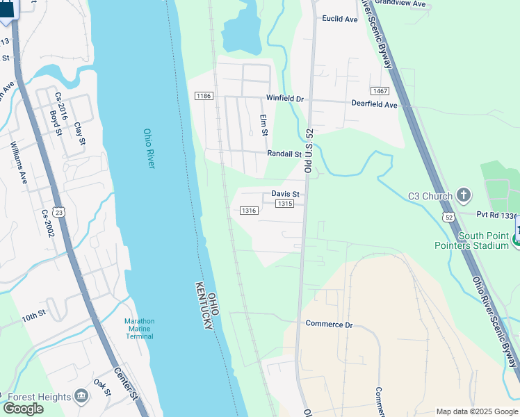 map of restaurants, bars, coffee shops, grocery stores, and more near 14 Township Road 1316 in South Point
