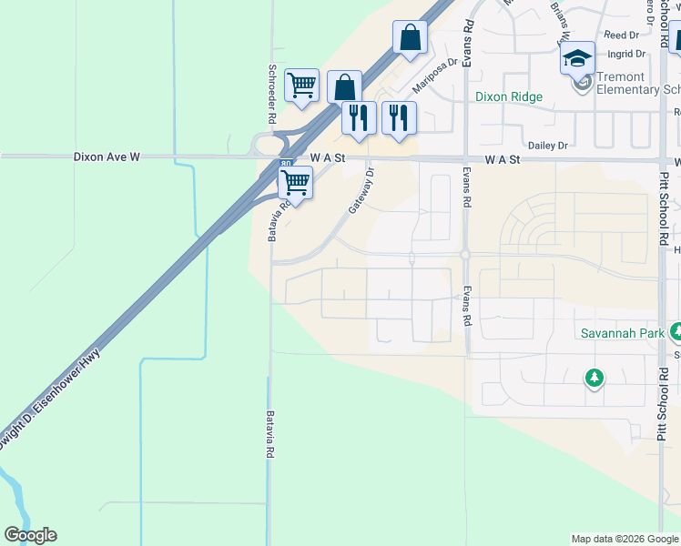 map of restaurants, bars, coffee shops, grocery stores, and more near 7827 George Lane in Dixon