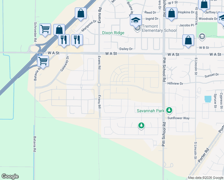 map of restaurants, bars, coffee shops, grocery stores, and more near 1875 West A Street in Dixon