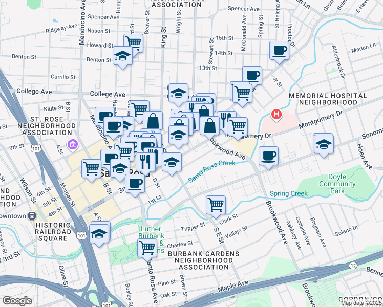 map of restaurants, bars, coffee shops, grocery stores, and more near 839 3rd Street in Santa Rosa
