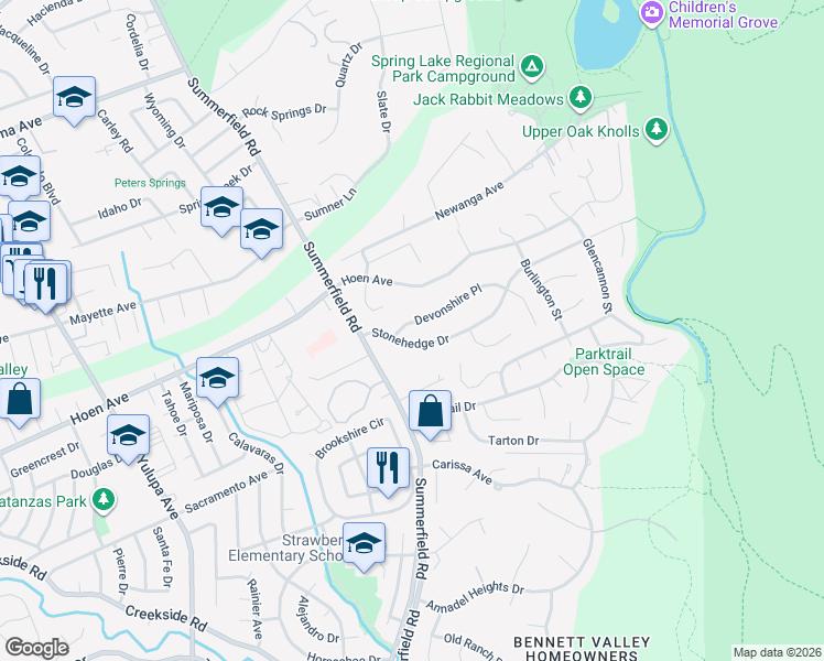 map of restaurants, bars, coffee shops, grocery stores, and more near 4714 Devonshire Place in Santa Rosa