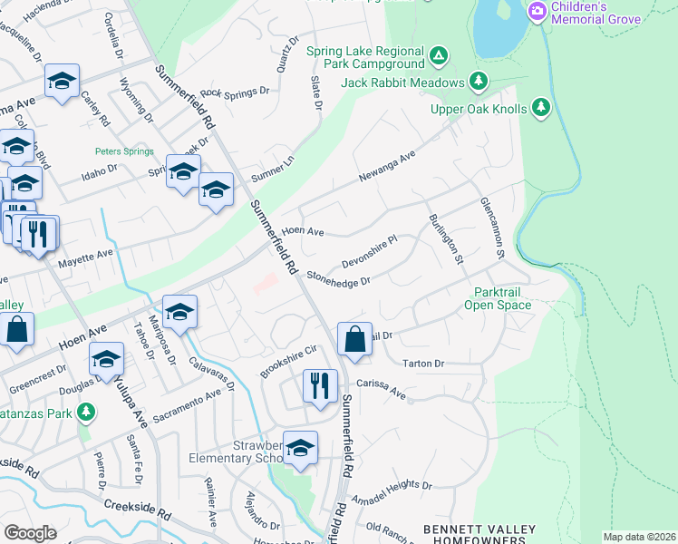 map of restaurants, bars, coffee shops, grocery stores, and more near 4714 Devonshire Place in Santa Rosa