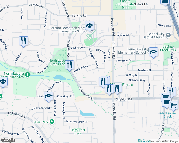 map of restaurants, bars, coffee shops, grocery stores, and more near 8725 La Crosse Way in Sacramento