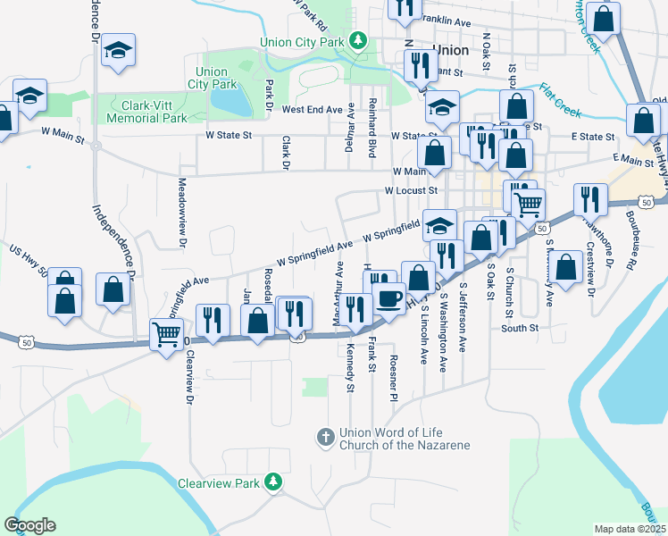 map of restaurants, bars, coffee shops, grocery stores, and more near 425 Macarthur Avenue in Union