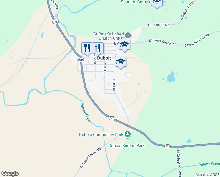 map of restaurants, bars, coffee shops, grocery stores, and more near 5481 East Church Street in Dubois