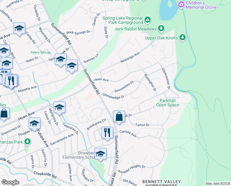 map of restaurants, bars, coffee shops, grocery stores, and more near 4714 Devonshire Place in Santa Rosa